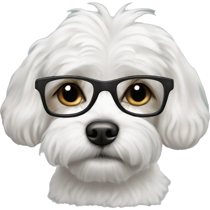 White cavachon dog wearing glasses emoji