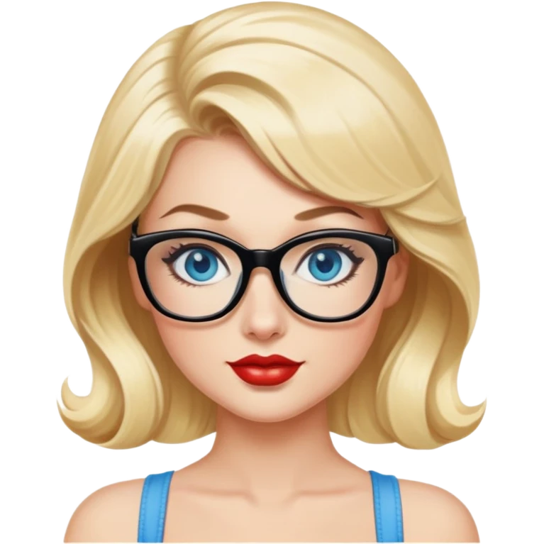 Pretty blonde pinup, with blue eyes, black glasses emoji
