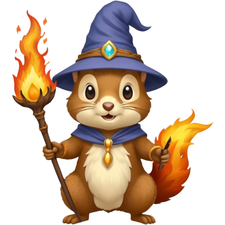 wizard squirrel holding fire emoji