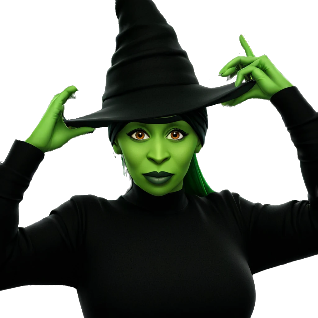 green-skinned girl in witch hat emoji