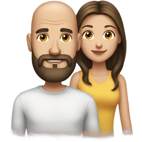 Bald man with brunette beard and brunette girl long hair emoji