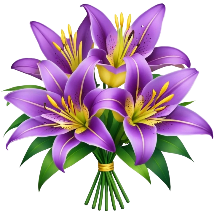 Bouquet of purple lilies and yellow poms emoji