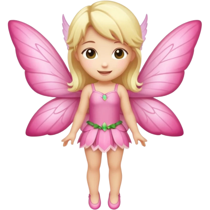 fairy with blonde hair, pink wings, happy, chibi full body emoji