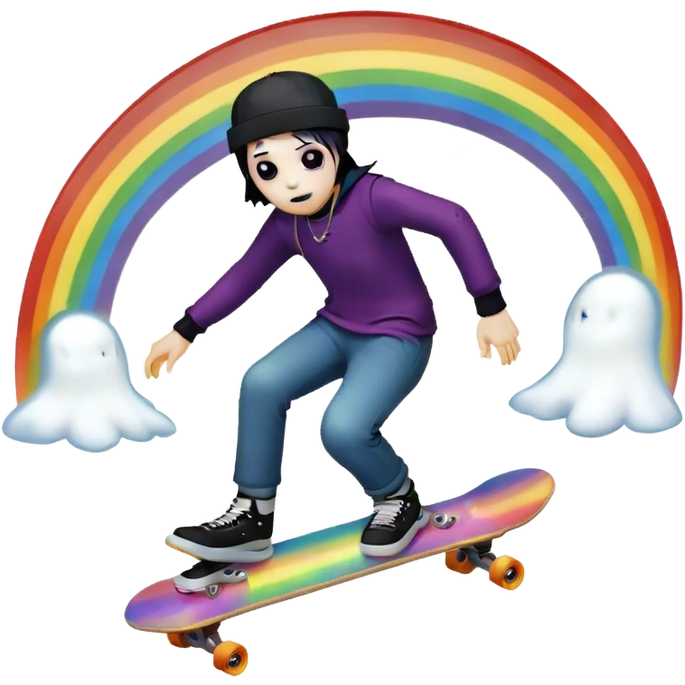  goth skater boi ghost sk8 boarding under a rainbow  emoji