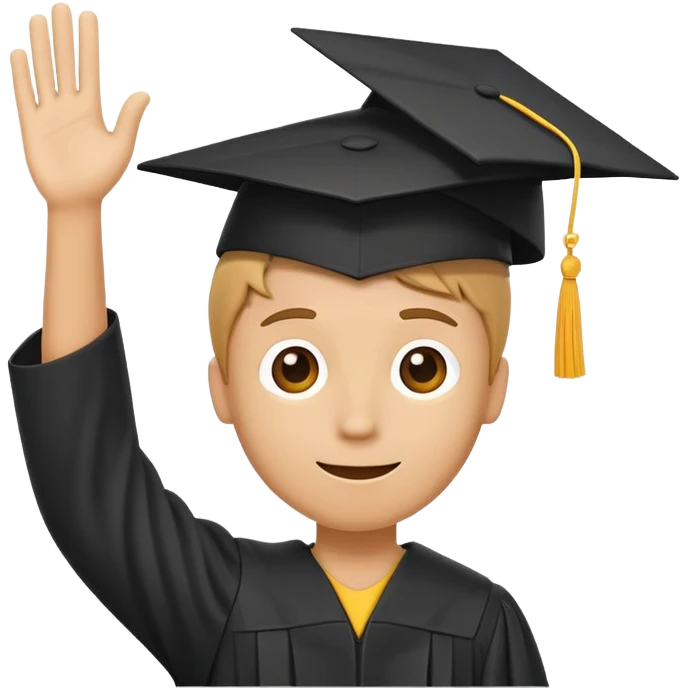 yellow stick figure man with arms raised holding a graduation cap in one hand emoji