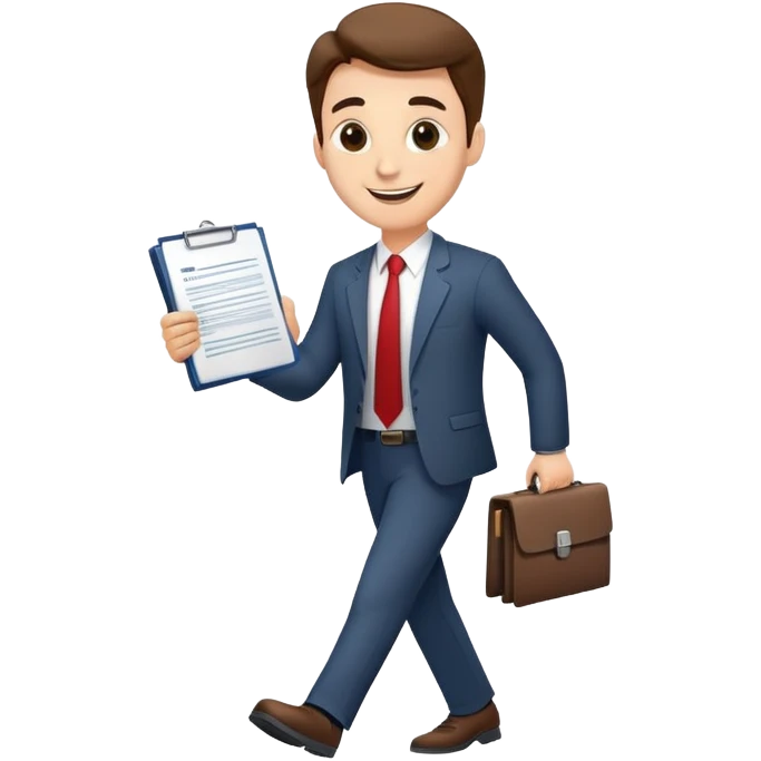 happy businessman proudly walking after signing important document emoji