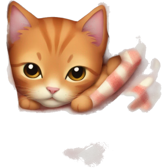 Red kitten sleep in blanket emoji