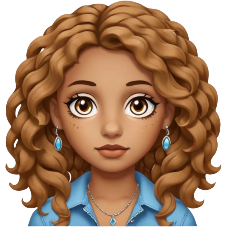 girl with wavy hair, almond shaped eyes, birthmark near her eye, tan, with lots of swag, cool, face piercings (no earrings) emoji