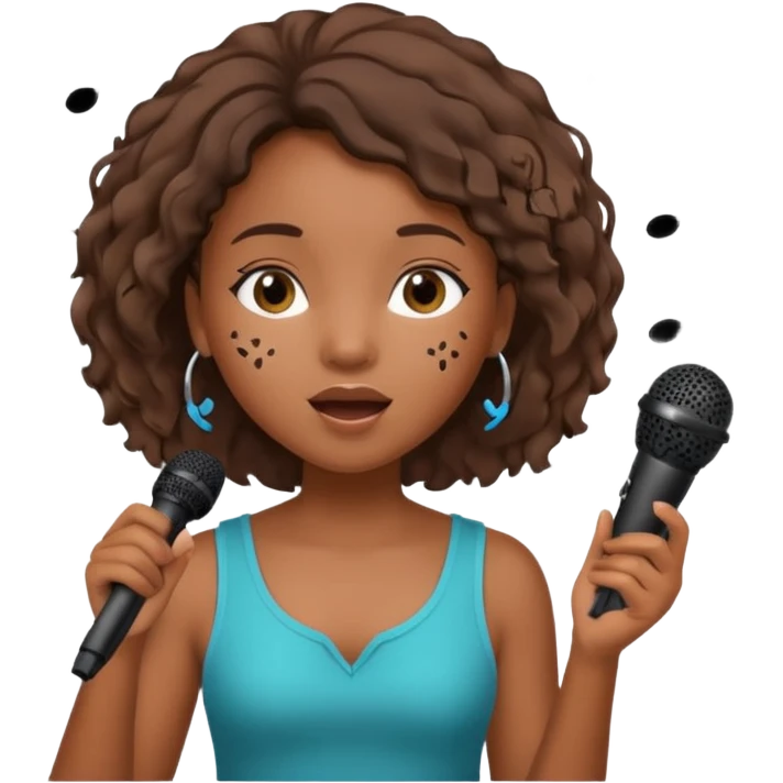 African American girl singing with microphone in her hand Abe music notes everywhere floating around emoji