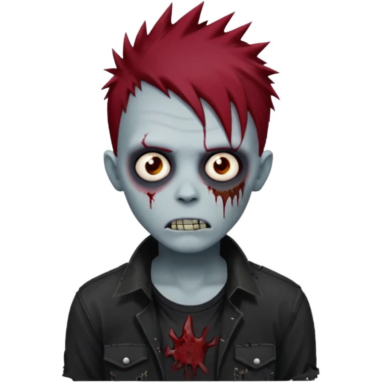 zombie boy with dark red spiky emo hair and black shirt emoji