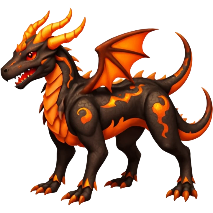 Copper-Bronze Molten-Lava Glow-Cracked Fiery-Runed Draconic Houndoom-Garchomp-Zygarde-hybrid-creature (full body) emoji