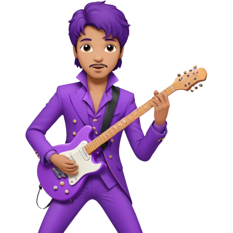 Cinematic realistic portrait  - Singer Prince in the characteristic guitar pose from the movie Purple Rain emoji