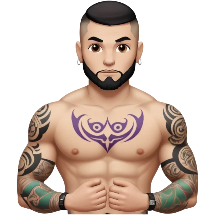 tattoo man, white skintone, more highlight the tattoo, body builder, heavy tatto on fully chest, more tattoos on the body, more visible tattoo, big tattoos. emoji