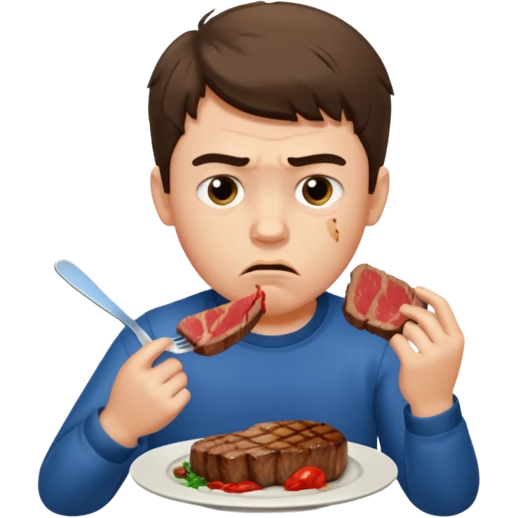 мальчик ест стейк и ему не нравится emoji