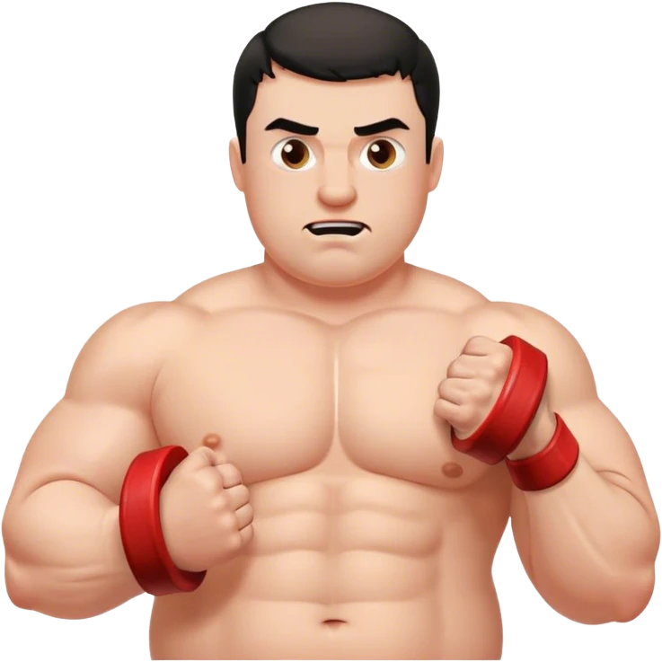 fat white shirtless guy lifting weights, biceps curls emoji