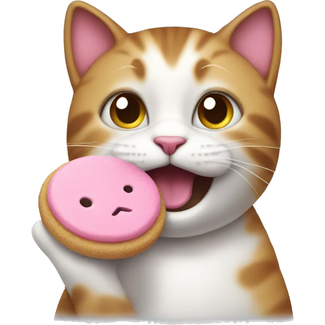 happy cat with pink cookie instead of body emoji