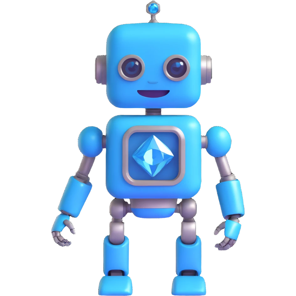 smiling robot and a large blue diamond with a futuristic background emoji