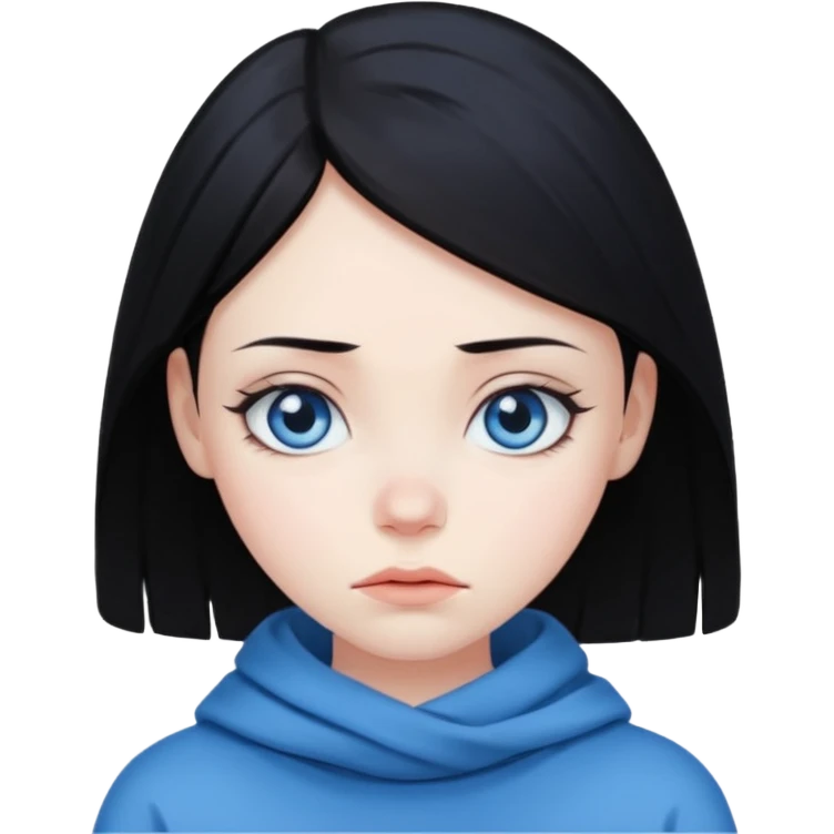 black haired girl with blue eyes cold look emoji