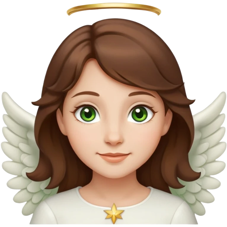 Girl with brown hair, green eyes, small nose, Angel smile and bright cheeckbones emoji