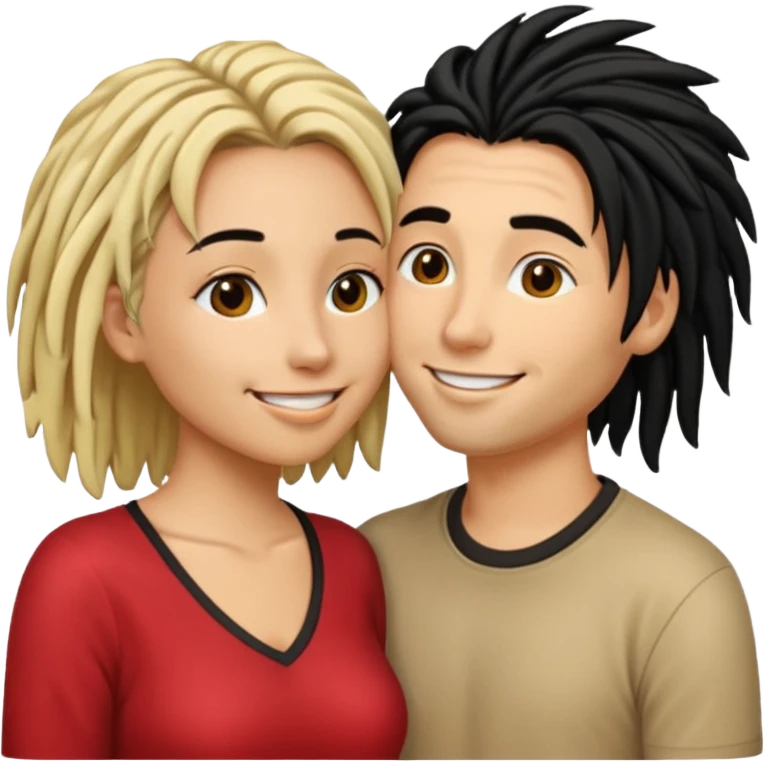 emoticon bacio tra coppia donna capelli neri con dread e uomo biondo capelli corti emoji