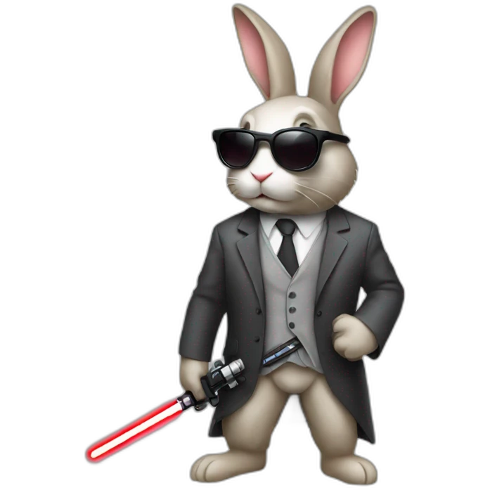 Rabbit with suit and sunglasses and  lightsaber light on emoji