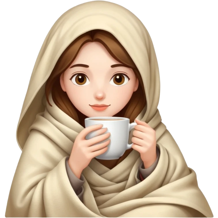 girl drinking tea with blanket wrapped around her emoji