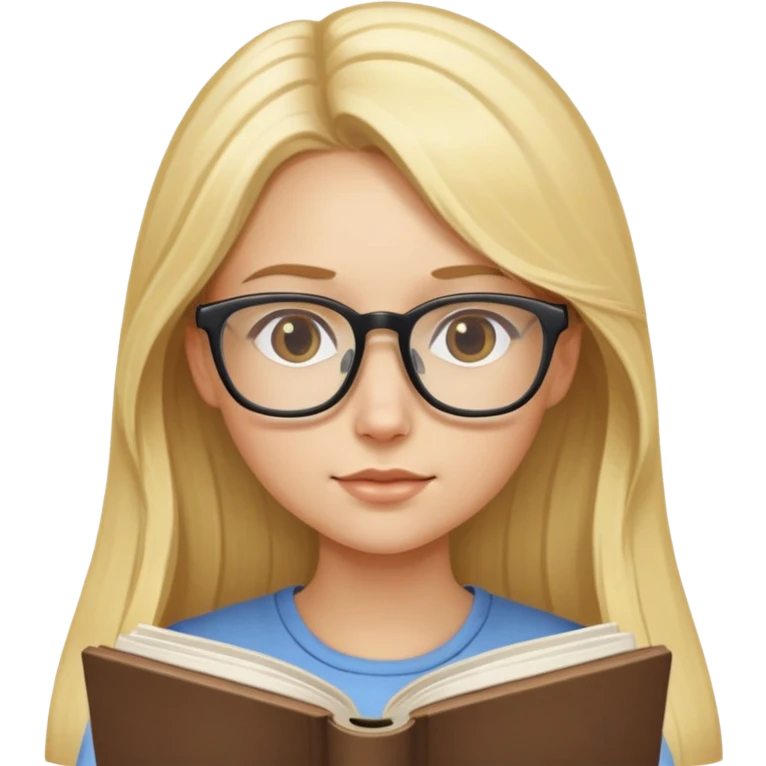 blond girl with long hair wearing glasses reading a book emoji