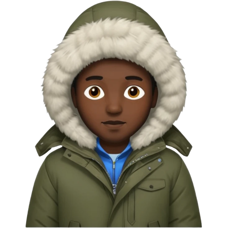 man in parka, black face. emoji
