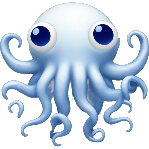 Obscured in darkness, a pair of large, glowing white eyes, and six tentacles, tinted a dark royal blue. emoji