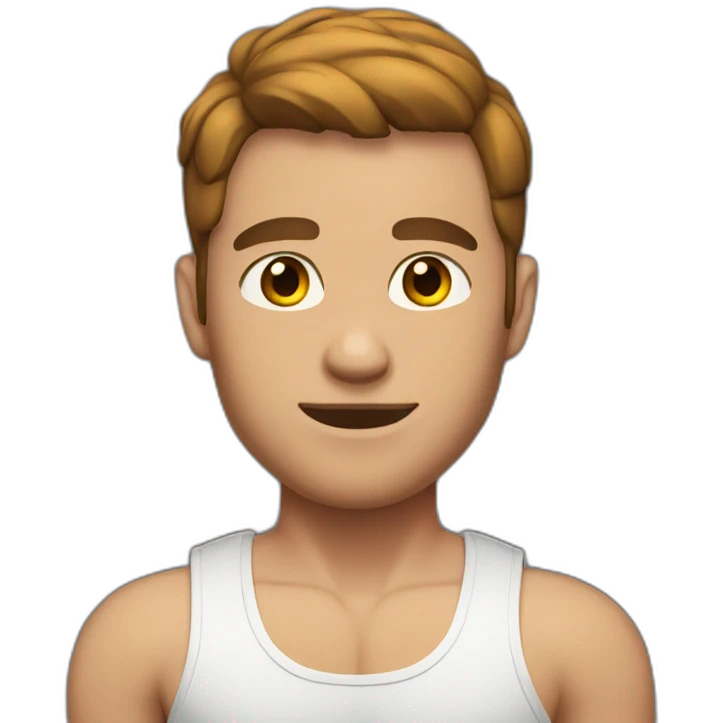 man with muscles,short hair,red eyes,brown hair,bodysuit emoji
