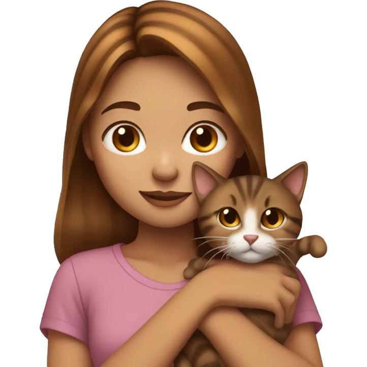 girl with brown hair and caramel highlights holding cat emoji