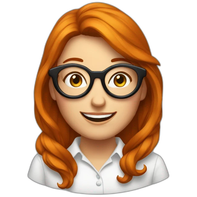 Femme rousse avec grosses lunettes rondes saute de joie emoji