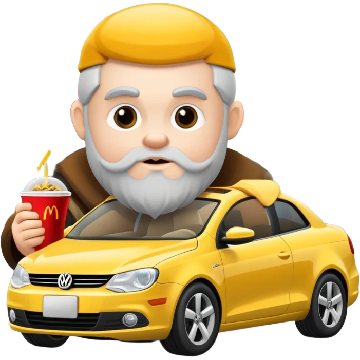 A dwarf eating McDonald's in front of a Volkswagen Eos. emoji