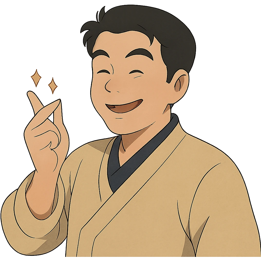 ghibli style Korean man snapping his fingers emoji