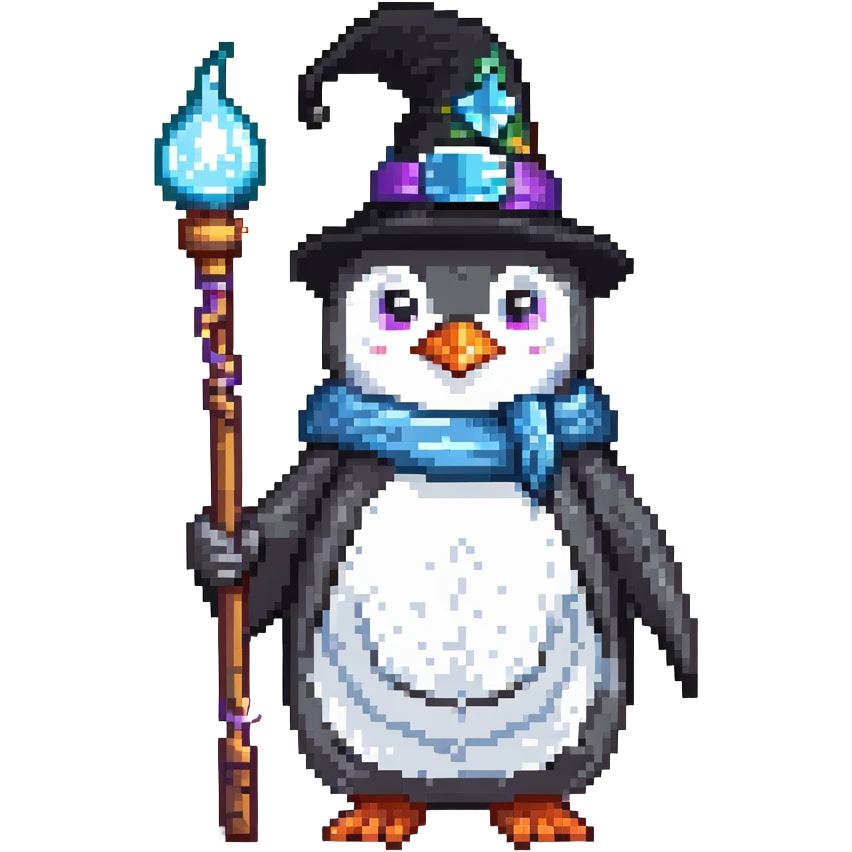 penguin wizard with magic staff emoji