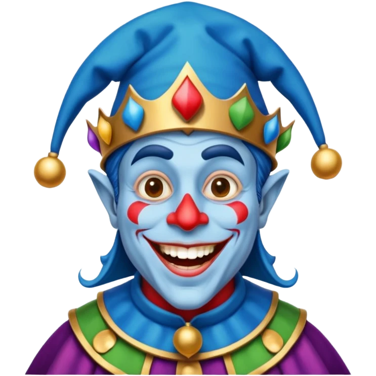 crazy funny colorful human jolly joker, medieval, vintage, court jester, mac os icon, blue color emoji