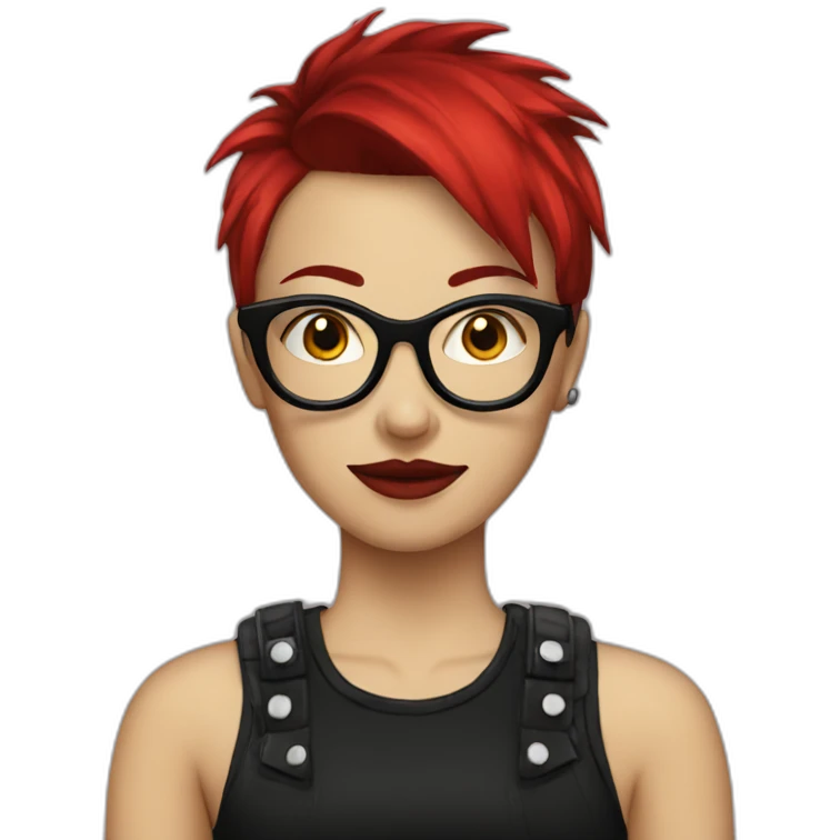 Female punk, glasses, red and black short hair emoji