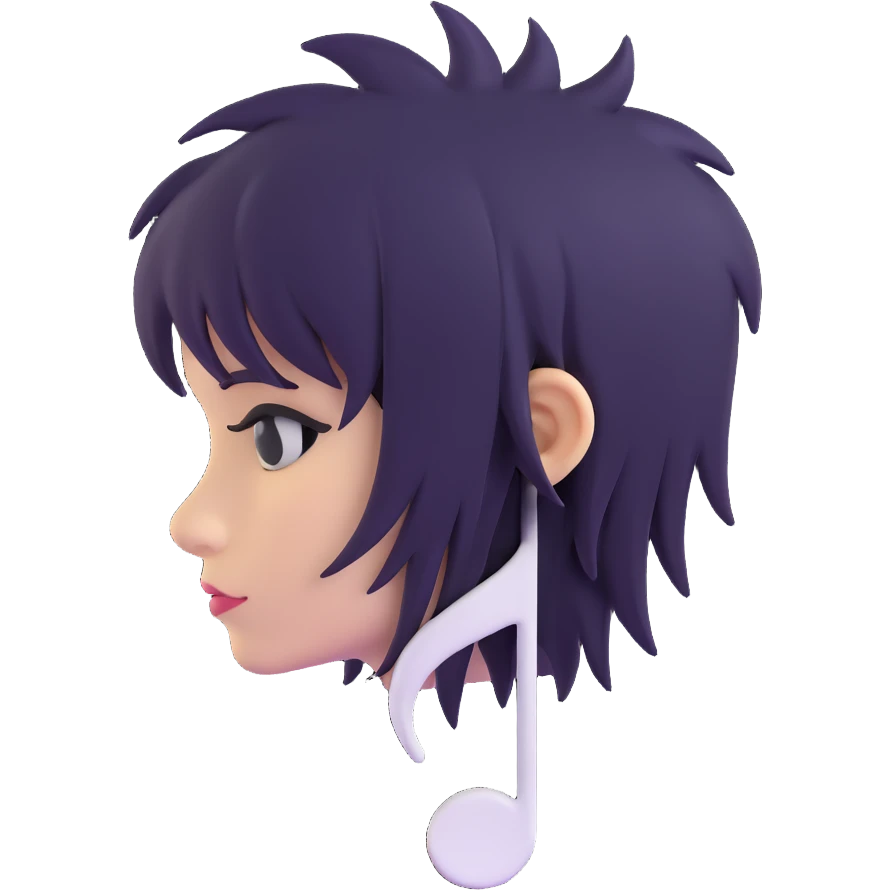 3D emoji of a music note with emo hairstyle and melancholic look emoji