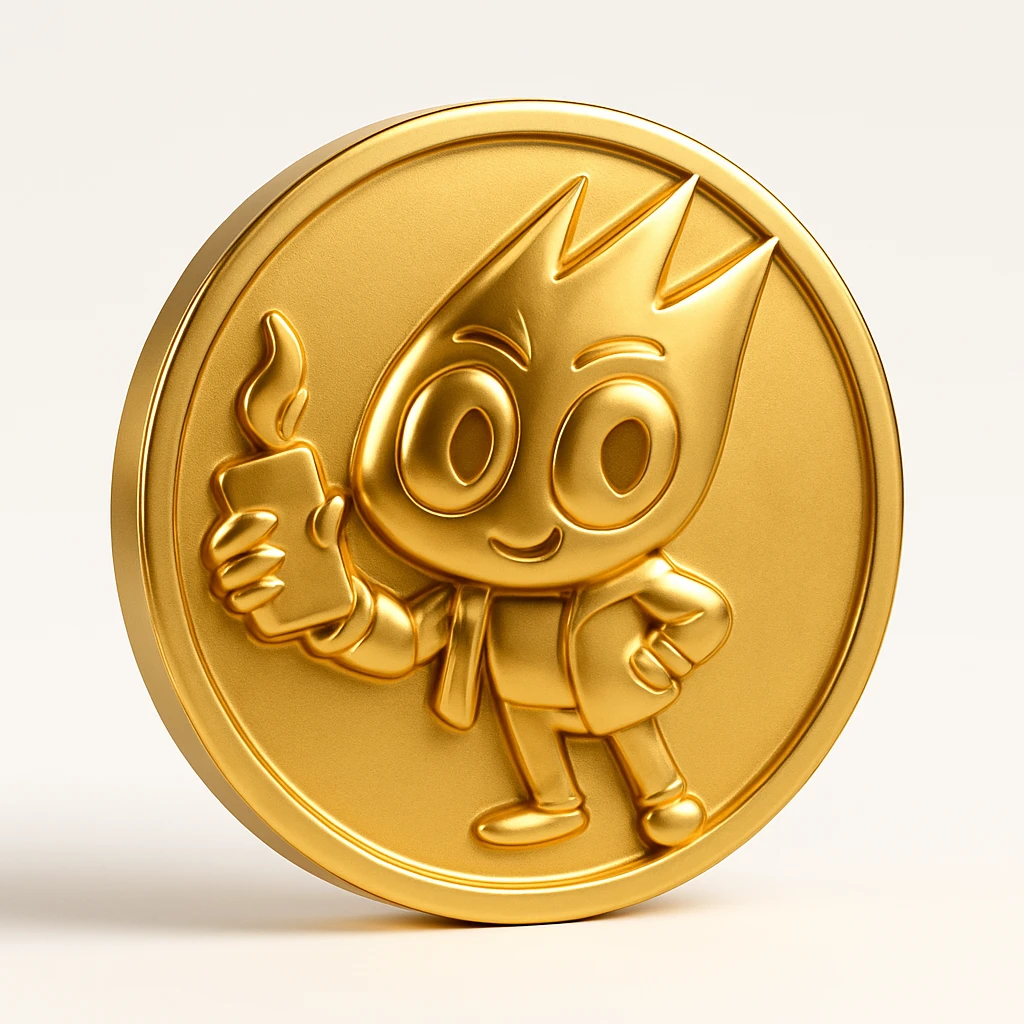 Replace the character on the flat gold token with the mascot's head from the provided image. The token remains flat, gold, and centered, with the mascot's head in a slightly embossed style, in gold, no text or extra elements. emoji