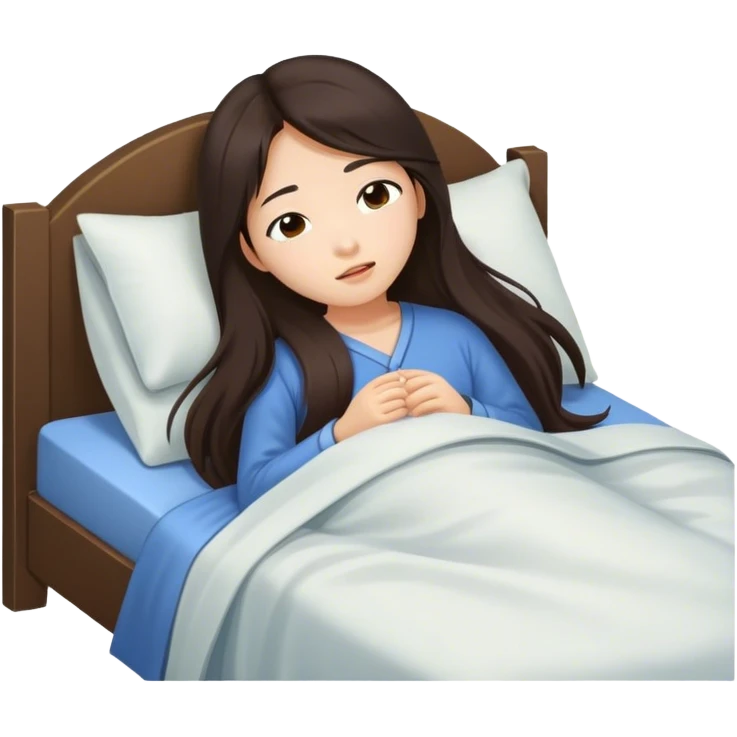 Long hair pretty Asian brunette girl waking up sleepy emoji