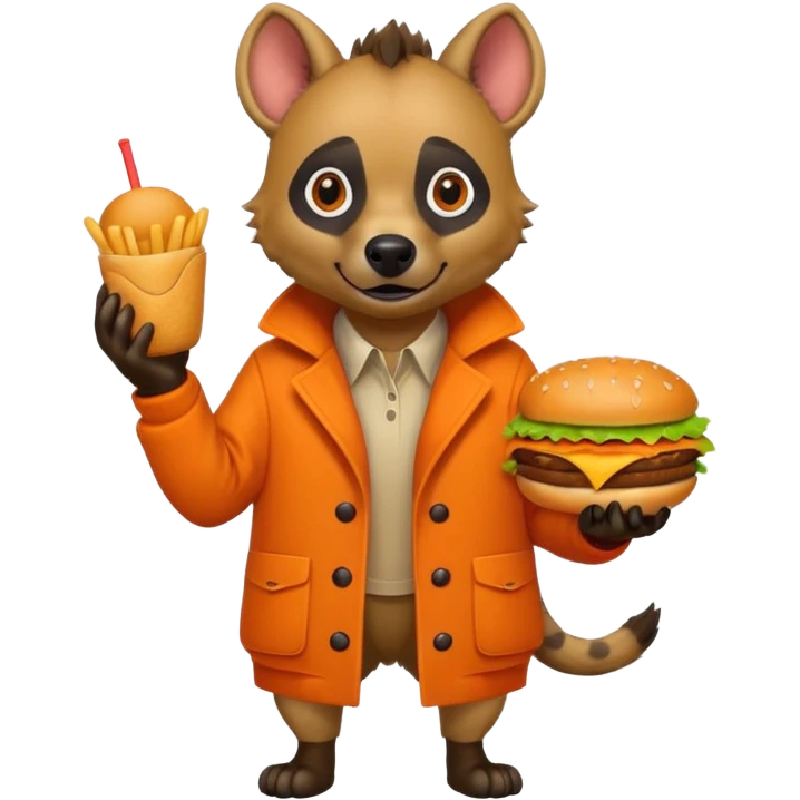 hyena with hamburger wearing orange coat emoji