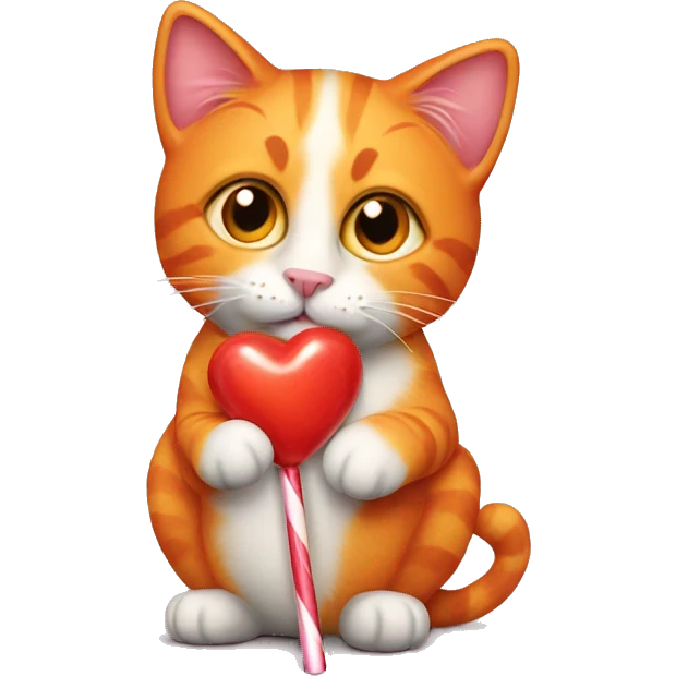 Realistic orange cat holding heart shaped lollipop  emoji