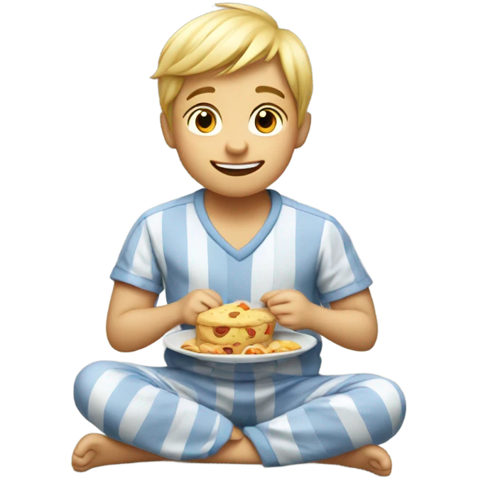 blonde boy eating in pajamas emoji