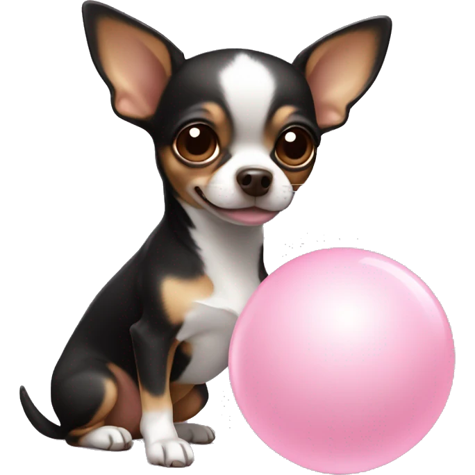 Black and brown chihuahua playing with light pink ball emoji