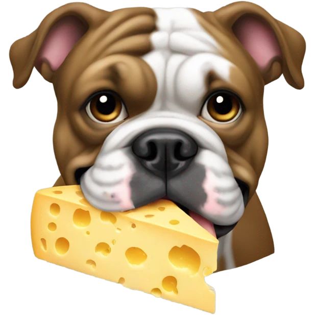 Black English bulldog eating cheese emoji