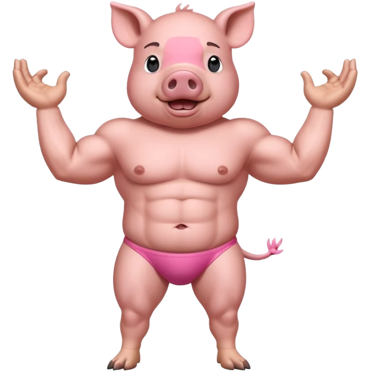 pig with 6 pack on two legs flexing no underwear weird porportions emoji