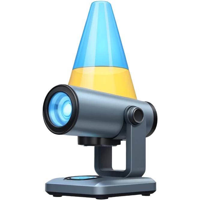 Flat emoji of a wrist-mounted hologram projector emitting a soft blue light cone, simple shapes, modern sci-fi style emoji