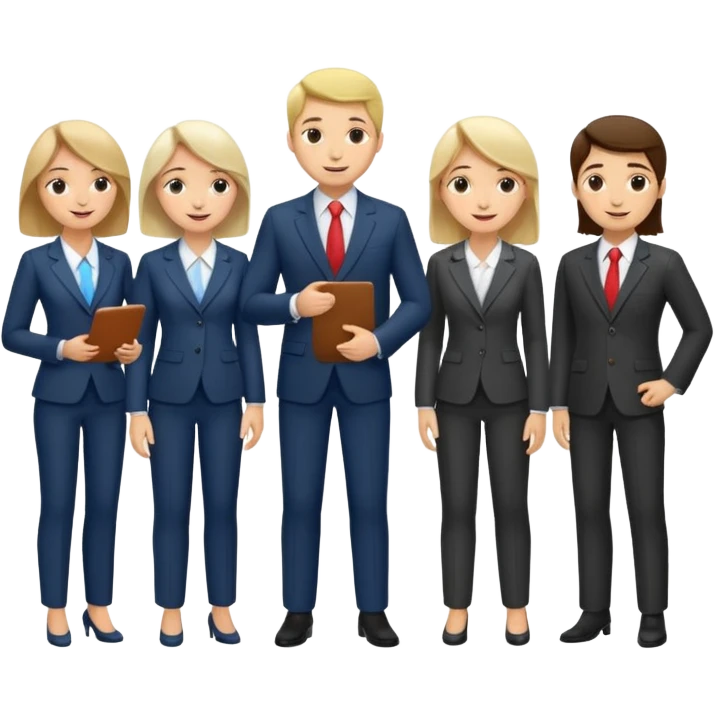 сделай деловых коллег, которые радосно что-то обсуждают. все должны быть светлокожими emoji