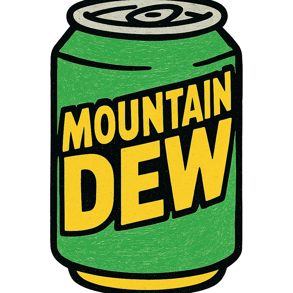 a can of Mountain Dew, vibrant, energetic, green and yellow colors emoji