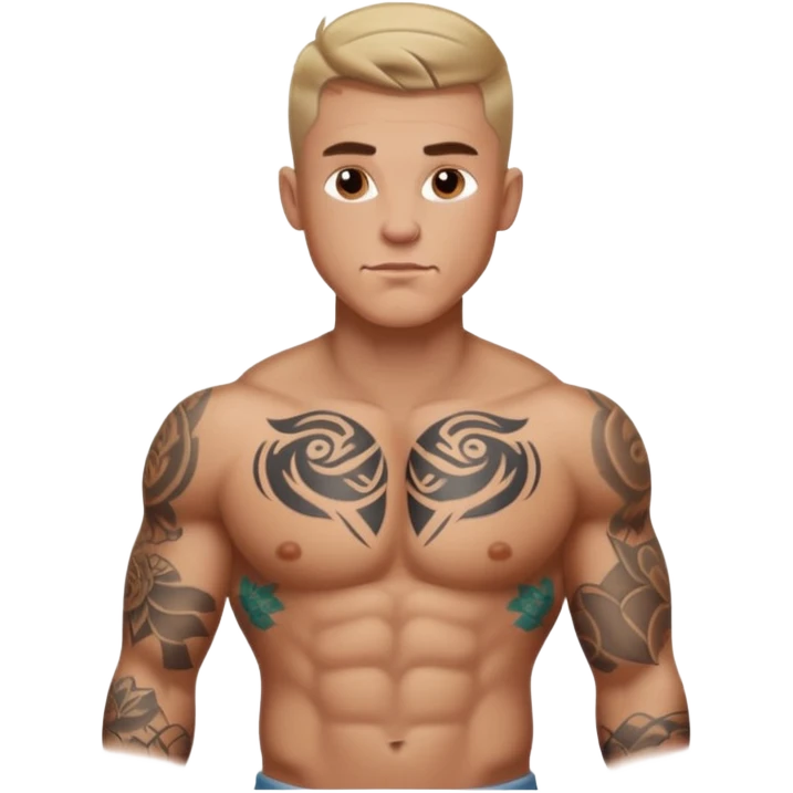 tattoo man, white skintone, more highlight the tattoo, body builder, tatto on fully chest, more tattoos. emoji